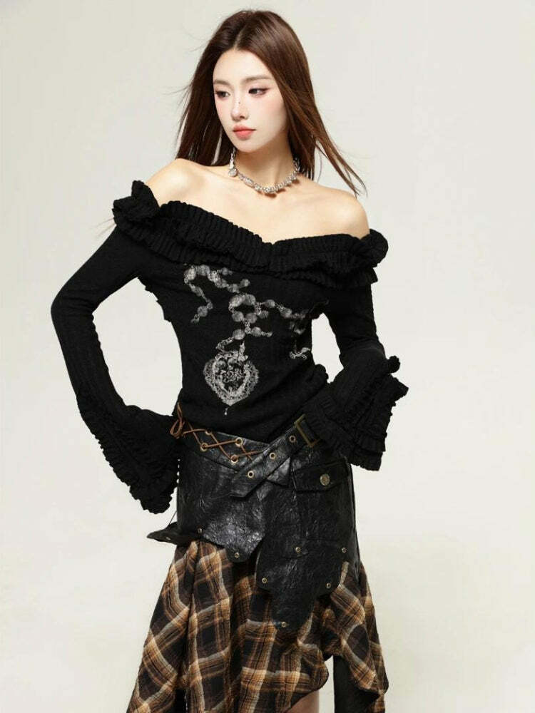 Y2K Fashion Fairy Grunge Cut Out Shoulder Top - Coquette Aesthetic Style