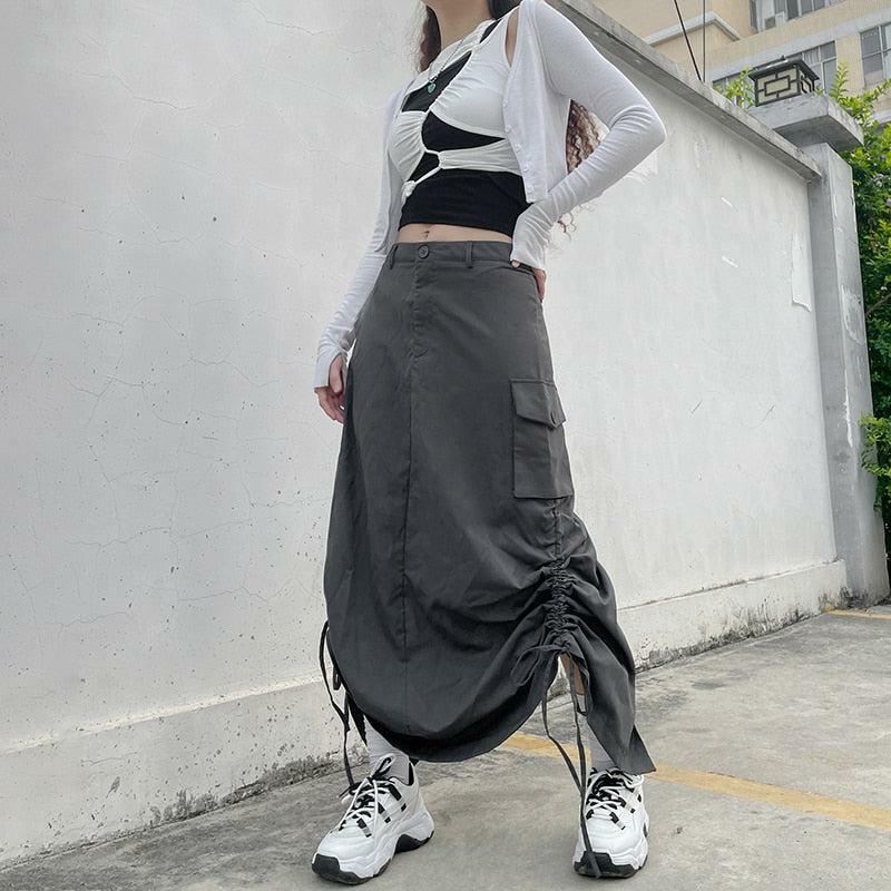 Y2K Fashion Fairy Grunge Parachute Maxi Skirt - Coquette Aesthetic Style