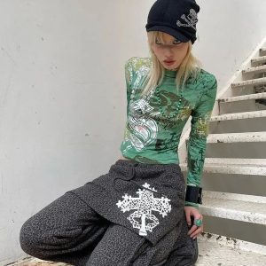 Y2K Fashion Fairy Grunge Print Top - Cute Oversized Aesthetic Tee