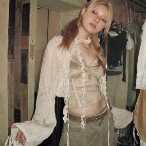 Y2K Fashion Fairy Grunge Ruffled Crop Cardigan - Coquette Aesthetic Style