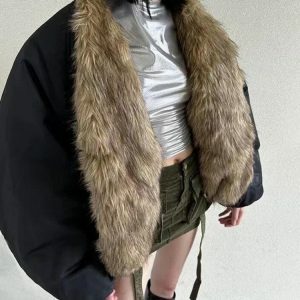 Y2K Fashion Faux Fur Puffer Jacket - Coquette & Grunge Aesthetic Style