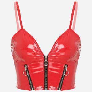 Y2K Fashion Faux Leather Bustier Crop Top - Coquette & Grunge Aesthetic