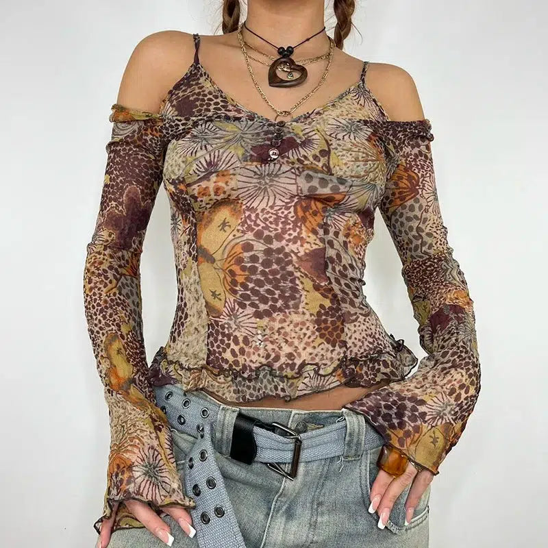 Y2K Fashion Floral Mesh Top - Coquette Aesthetic & Grunge Style