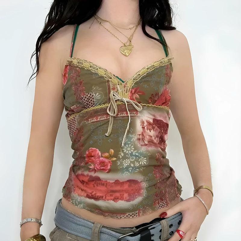 Y2K Fashion Floral Top - Coquette Aesthetic Grunge Style Shirt