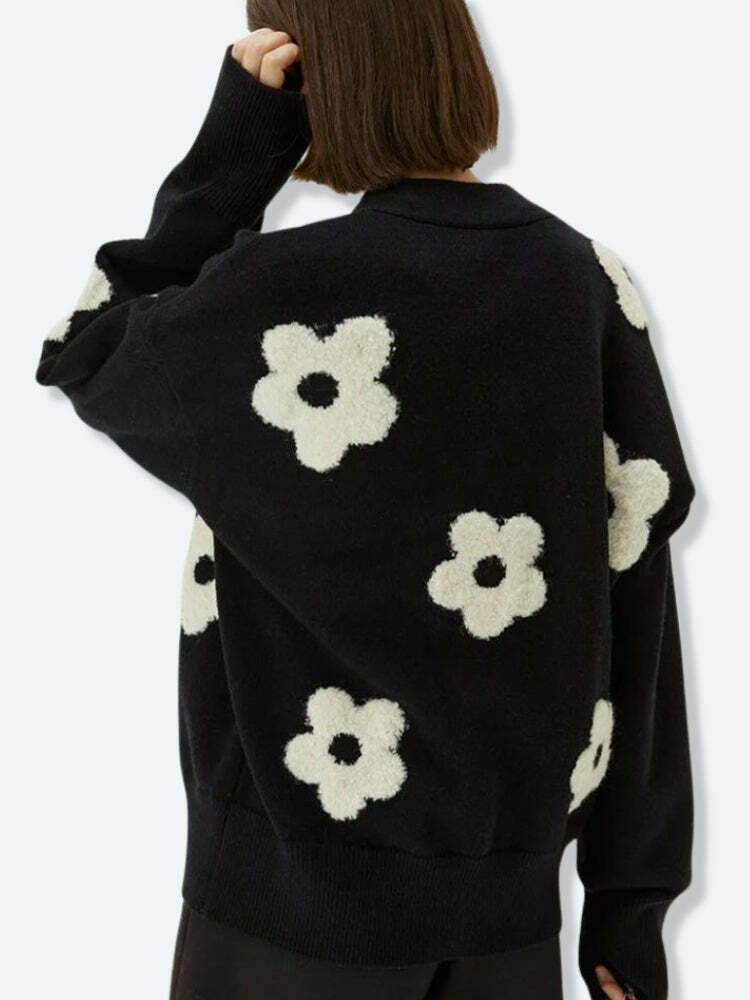 Y2K Fashion Flower Cardigan: Coquette Aesthetic Oversized Sweater