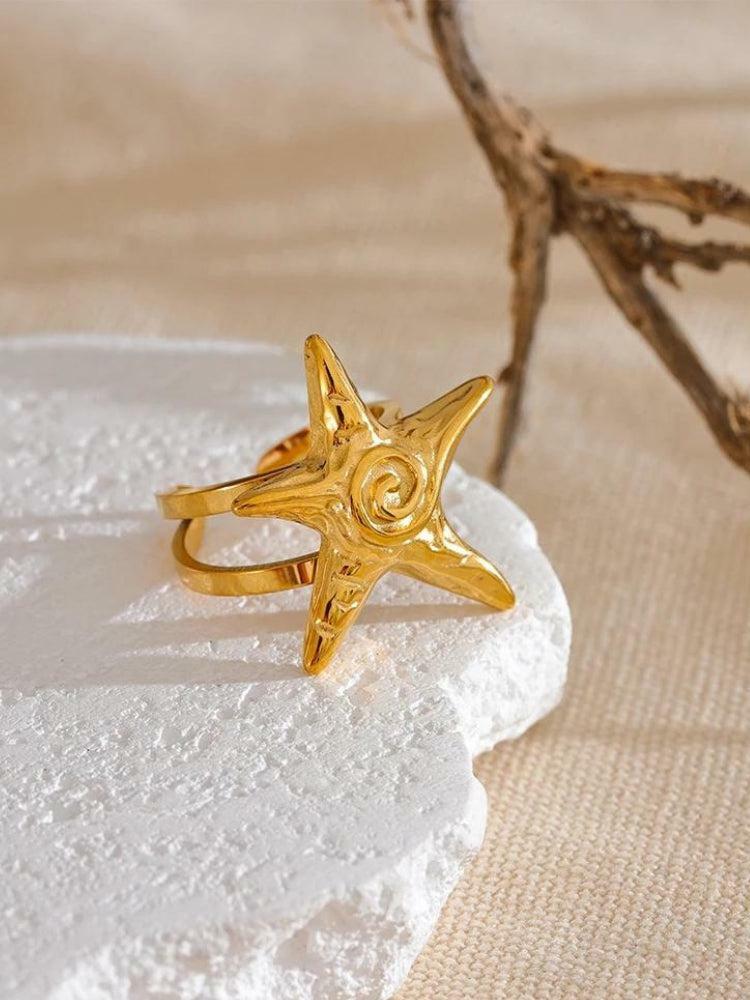 Y2K Fashion Gold Starfish Ring - Coquette Aesthetic Jewelry for Emo Girls