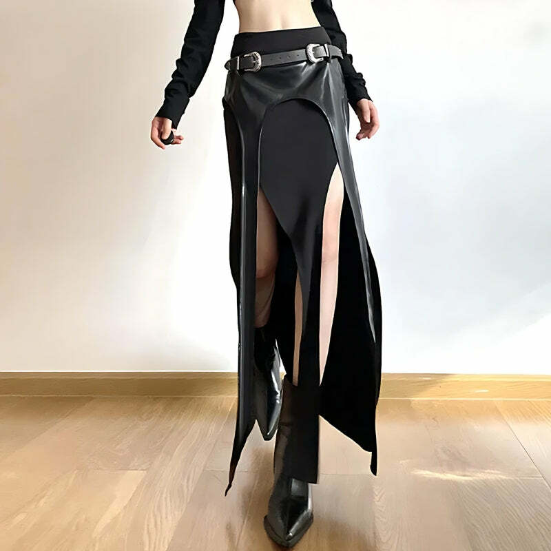 Y2K Fashion Goth Double Slit Maxi Skirt - Grunge Aesthetic & Coquette Style