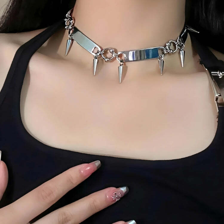 Y2K Fashion Goth Spiked Metal Choker - Emo, Grunge & Coquette Style