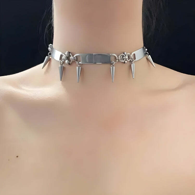 Y2K Fashion Goth Spiked Metal Choker - Emo, Grunge & Coquette Style