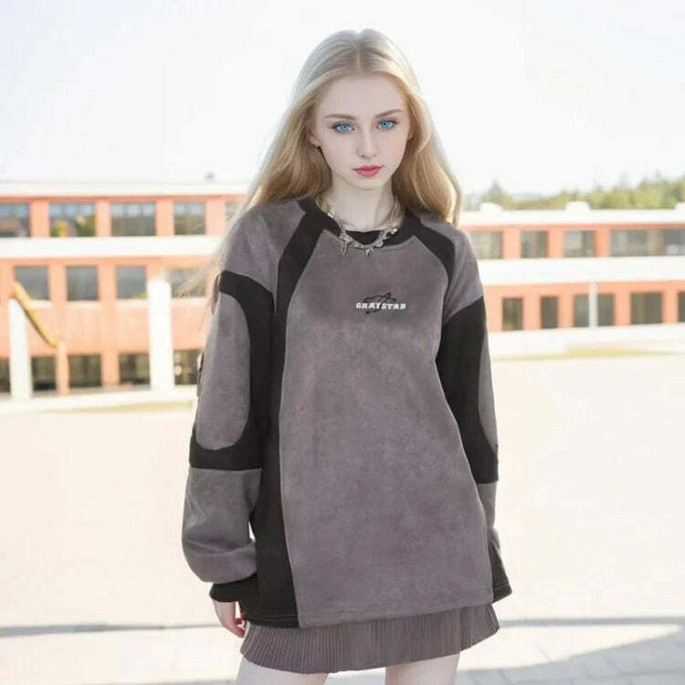 Y2K Fashion Graystar Oversized Sweatshirt - Emo, Grunge & Coquette Style