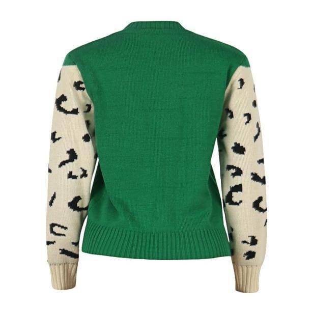 Y2K Fashion Green Leopard Oversized Sweater - Grunge & Coquette Style