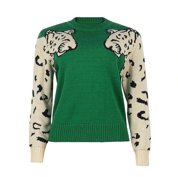 Y2K Fashion Green Leopard Oversized Sweater - Grunge & Coquette Style