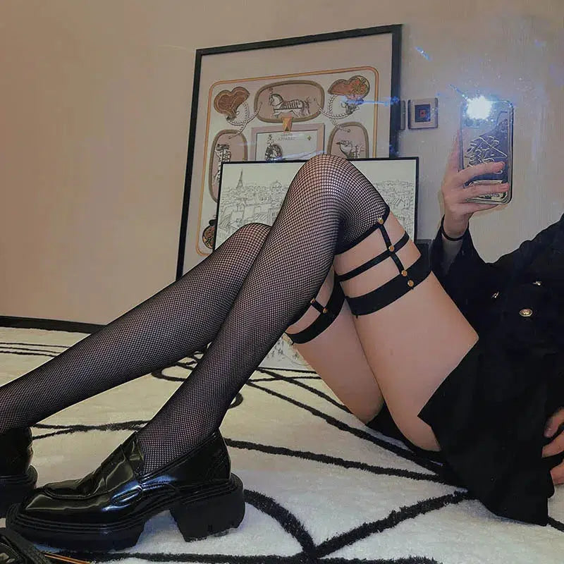 Y2K Fashion Grunge Fishnet Thigh High Socks for Emo & Coquette Aesthetic