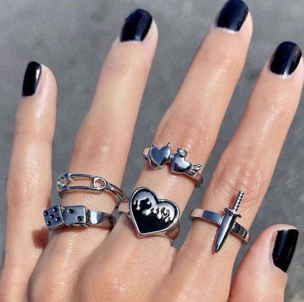 Y2K Fashion Grunge Rings Set - Emo Aesthetic Jewelry for Coquette Style