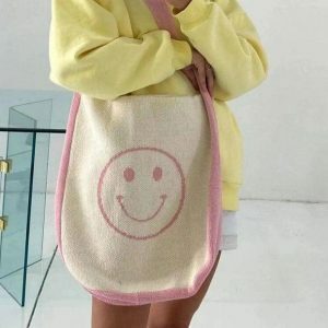 Y2K Fashion Happy Face Shoulder Bag - Cute Coquette Aesthetic Accessory