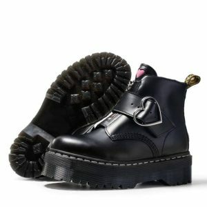 Y2K Fashion Heart Buckle Boots - Emo, Grunge, and Coquette Style