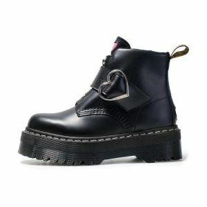 Y2K Fashion Heart Buckle Boots - Emo, Grunge, and Coquette Style