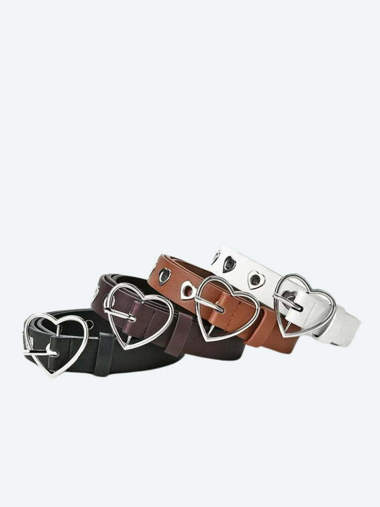 Y2K Fashion Heart Buckle Faux Leather Belt for Coquette & Grunge Styles