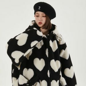 Y2K Fashion Heart Pattern Oversized Hoodie - Coquette & Grunge Style