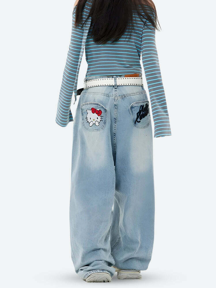 Y2K Fashion Hello Kitty Jeans - Cute Oversized Grunge Aesthetic Style