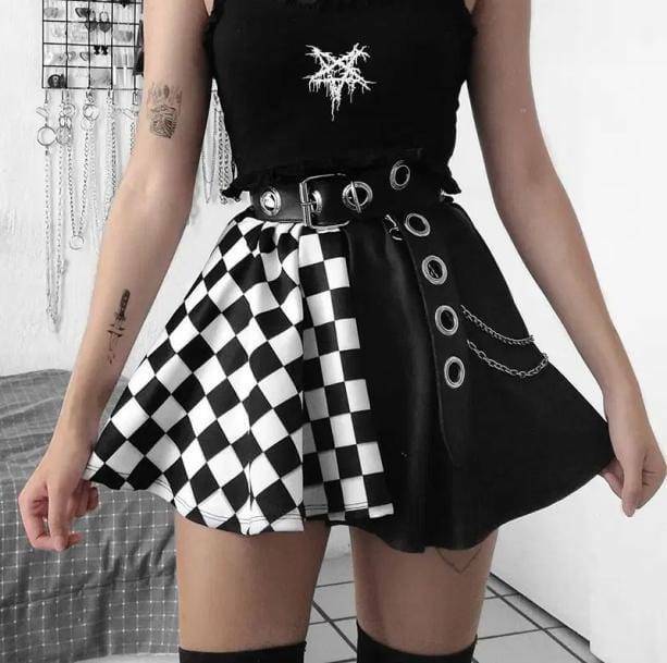 Y2K Fashion High Waist Checkered Skirt - Grunge & Coquette Aesthetic