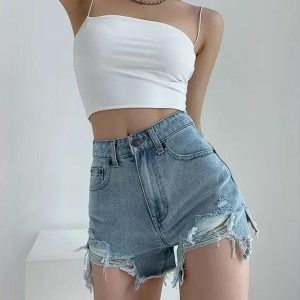 Y2K Fashion High Waist Distressed Jean Shorts for Grunge & Coquette Style