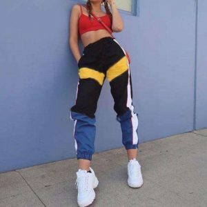 Y2K Fashion High Waist Patchwork Pants - Grunge Aesthetic & Coquette Style