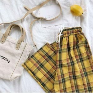 Y2K Fashion High Waist Yellow Pants - Grunge Aesthetic & Coquette Style