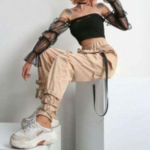 Y2K Fashion High Waisted Pants - Grunge Aesthetic & Coquette Style