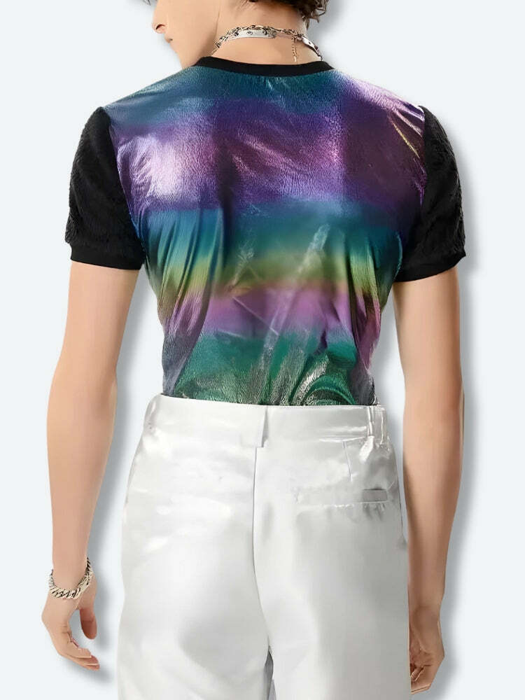 Y2K Fashion Hologram Top - Grunge Aesthetic & Coquette Style Essential