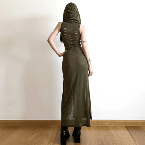 Y2K Fashion Hooded Slit Maxi Dress - Coquette Aesthetic & Grunge Style