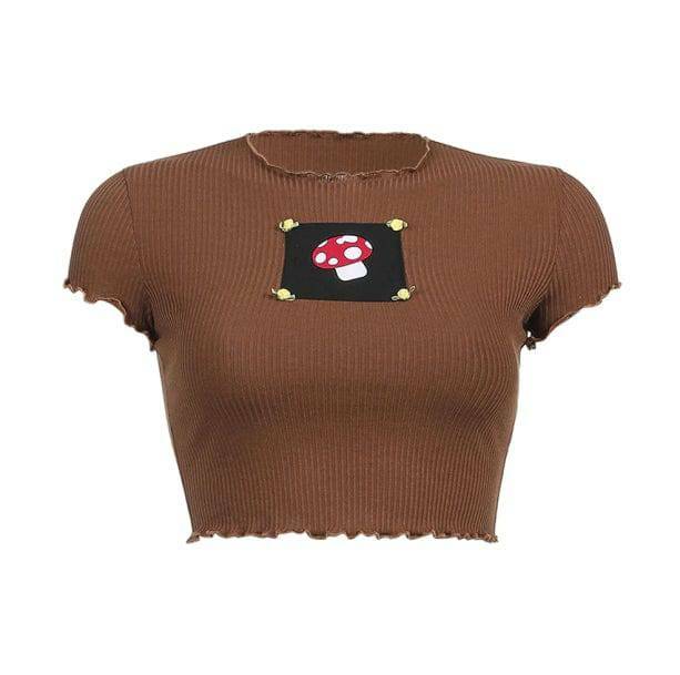 Y2K Fashion Indie Mushroom Crop Top - Cute Aesthetic Grunge Style