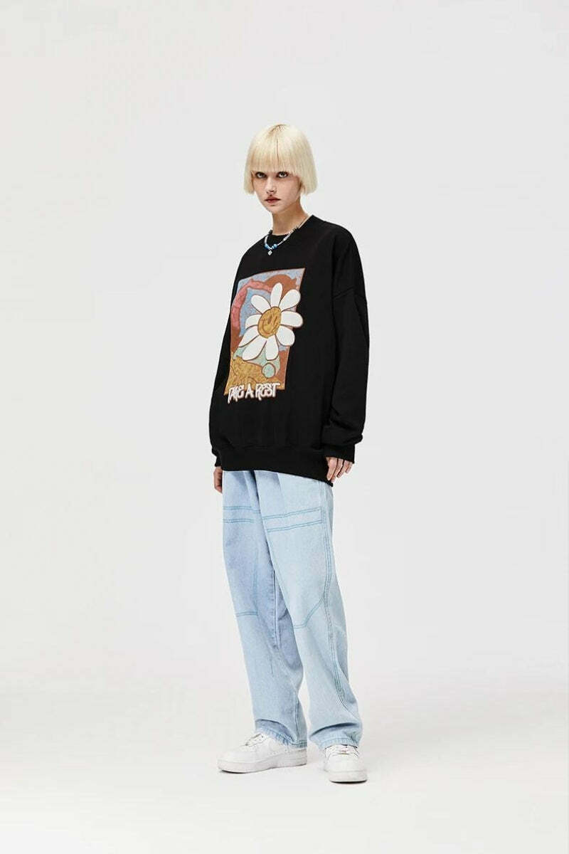 Y2K Fashion Indie Take a Rest Oversized Sweatshirt in Coquette Style