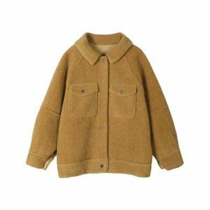 Y2K Fashion Khaki Loose Jacket - Grunge Aesthetic Oversized Style