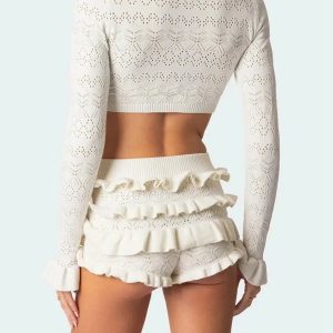 Y2K Fashion Knitted Crop Top & Ruffled Shorts Set - Coquette Aesthetic