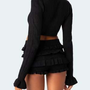 Y2K Fashion Knitted Crop Top & Ruffled Shorts Set - Coquette Aesthetic