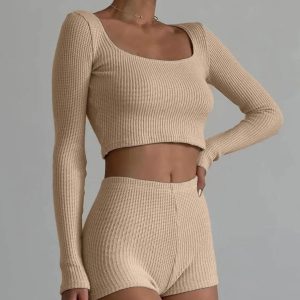 Y2K Fashion Knitted Crop Top & Shorts Set - Coquette Aesthetic Outfit