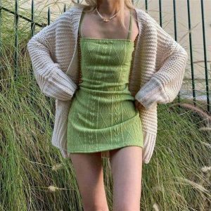 Y2K Fashion Knitted Lime Dress - Coquette Aesthetic & Grunge Style