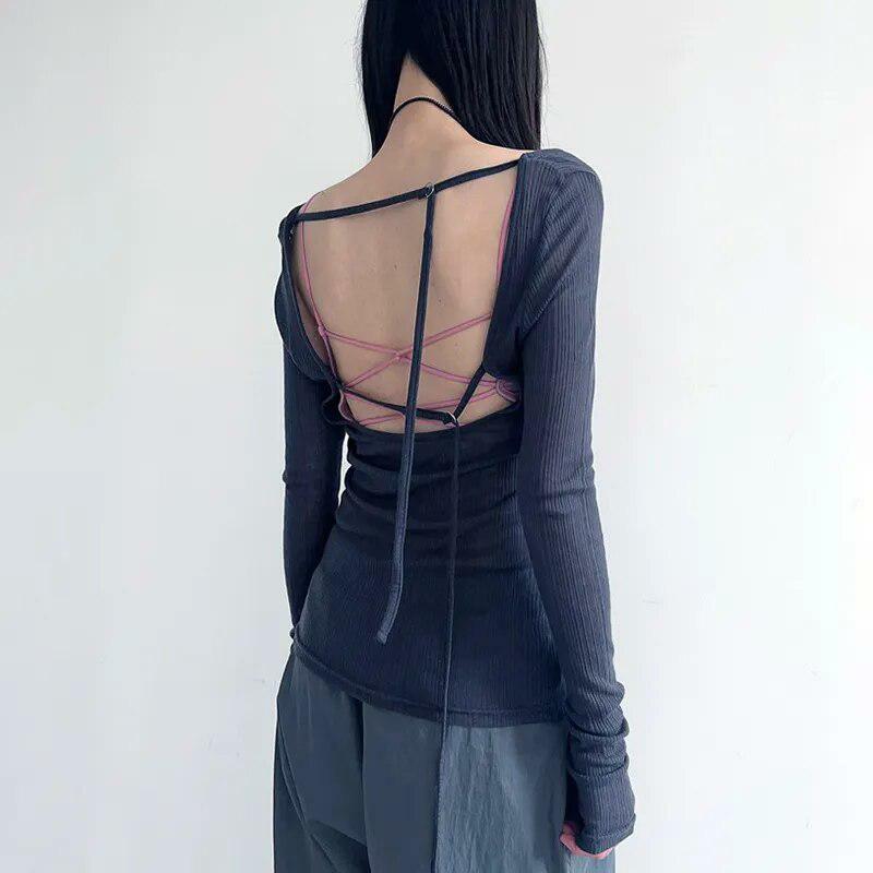 Y2K Fashion Knitted Mesh Backless Top - Coquette & Grunge Aesthetic