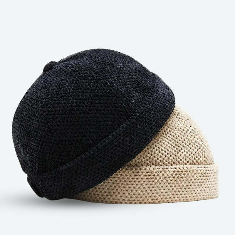 Y2K Fashion Knitted Skull Cap - Emo, Grunge, and Coquette Aesthetic