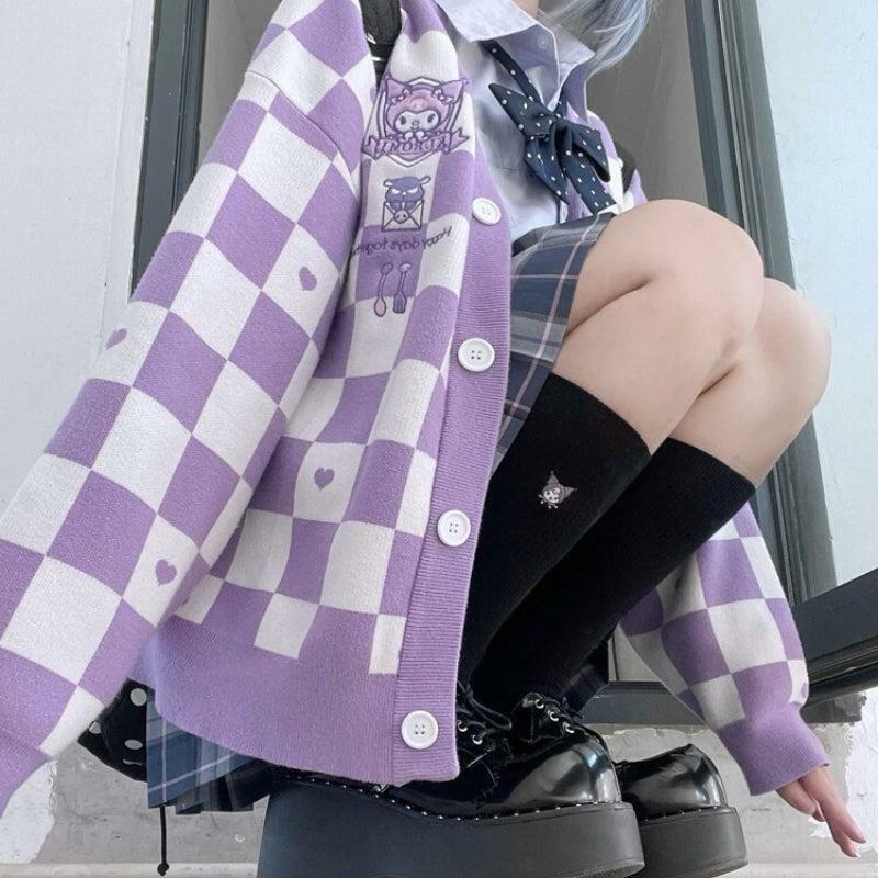 Y2K Fashion Kuromi Buttoned Purple Cardigan - Grunge & Coquette Aesthetic