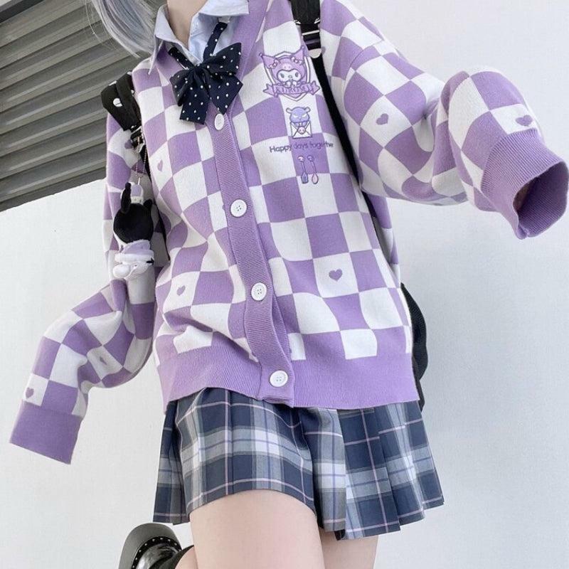 Y2K Fashion Kuromi Buttoned Purple Cardigan - Grunge & Coquette Aesthetic