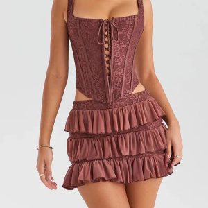 Y2K Fashion Lace Corset Top & Mini Skirt Set - Coquette Aesthetic Outfit