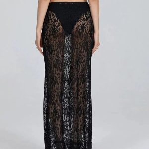 Y2K Fashion Lace Sheer Low Rise Maxi Skirt - Coquette & Grunge Aesthetic