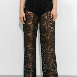 Y2K Fashion Lace Sheer Pants - Emo, Grunge, and Coquette Aesthetic