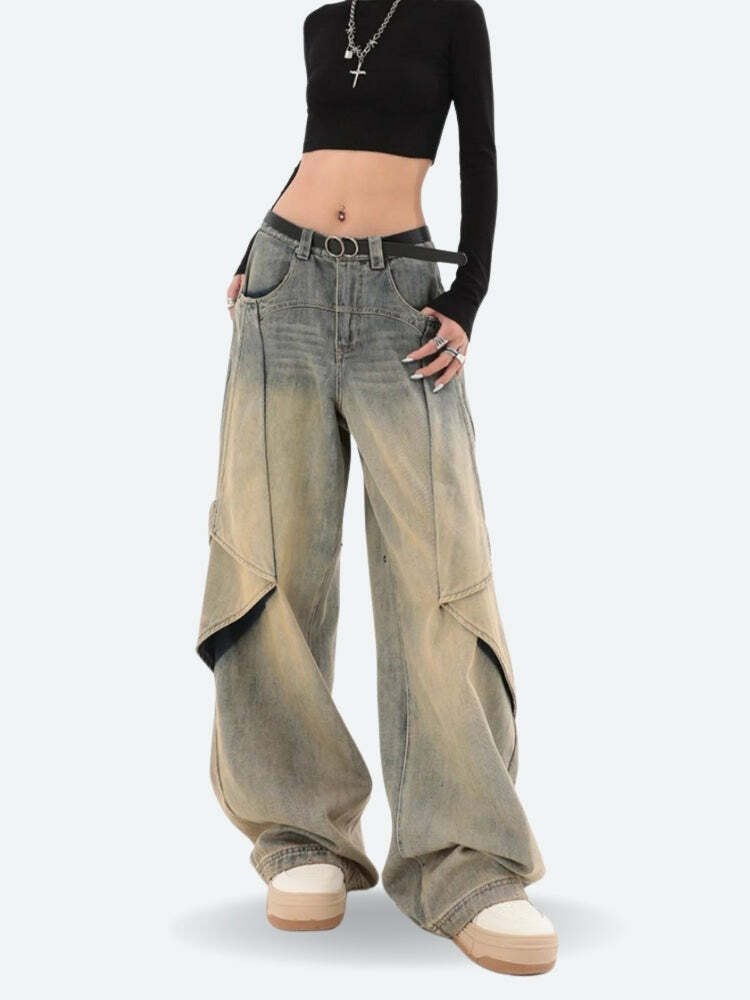 Y2K Fashion Layered Denim Jeans - Grunge Style & Coquette Aesthetic