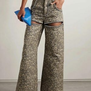 Y2K Fashion Leopard Cut-Out Pants - Grunge Aesthetic Coquette Style