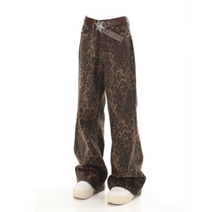 Y2K Fashion Leopard Print Loose Pants for Grunge and Coquette Aesthetic