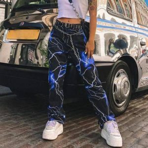 Y2K Fashion Lightning Pants: Grunge Aesthetic with Coquette Style