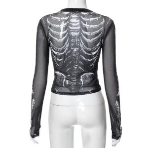 Y2K Fashion Long Sleeve Skeleton Top - Grunge Aesthetic & Coquette Style